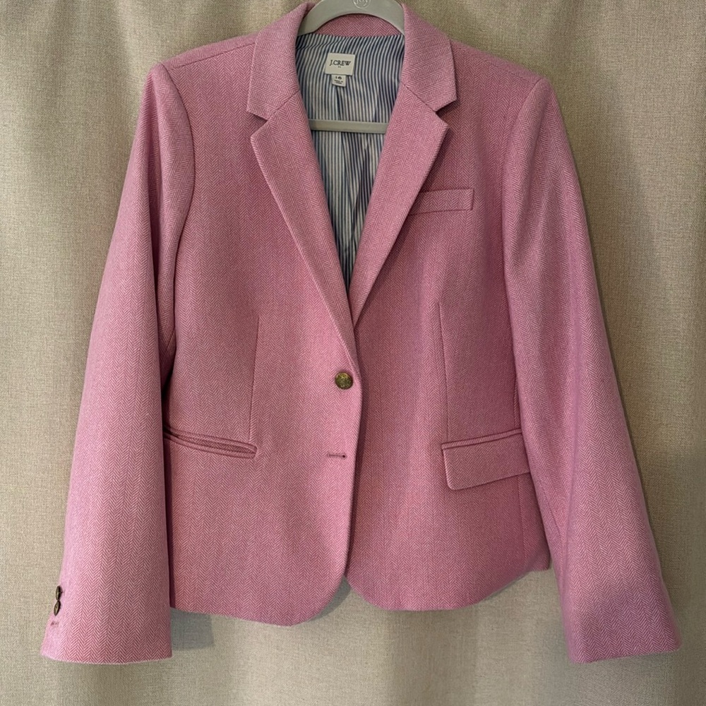 JCrew Schoolboy blazer in pink herringbone, size 16